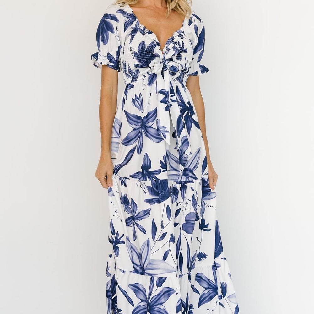 Rhea Front Tie Maxi Dress - Blue Floral